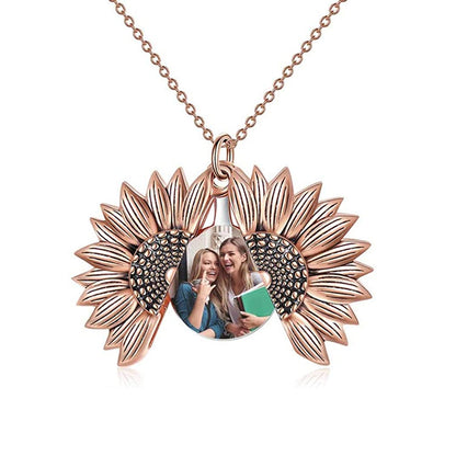 925 Sterling Silver Sunflower Photo Locket Necklace You Are My Sunshine Engraved Pendant