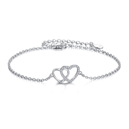 Pulsera de plata de ley con doble corazón de amor, regalos de joyería para mujeres