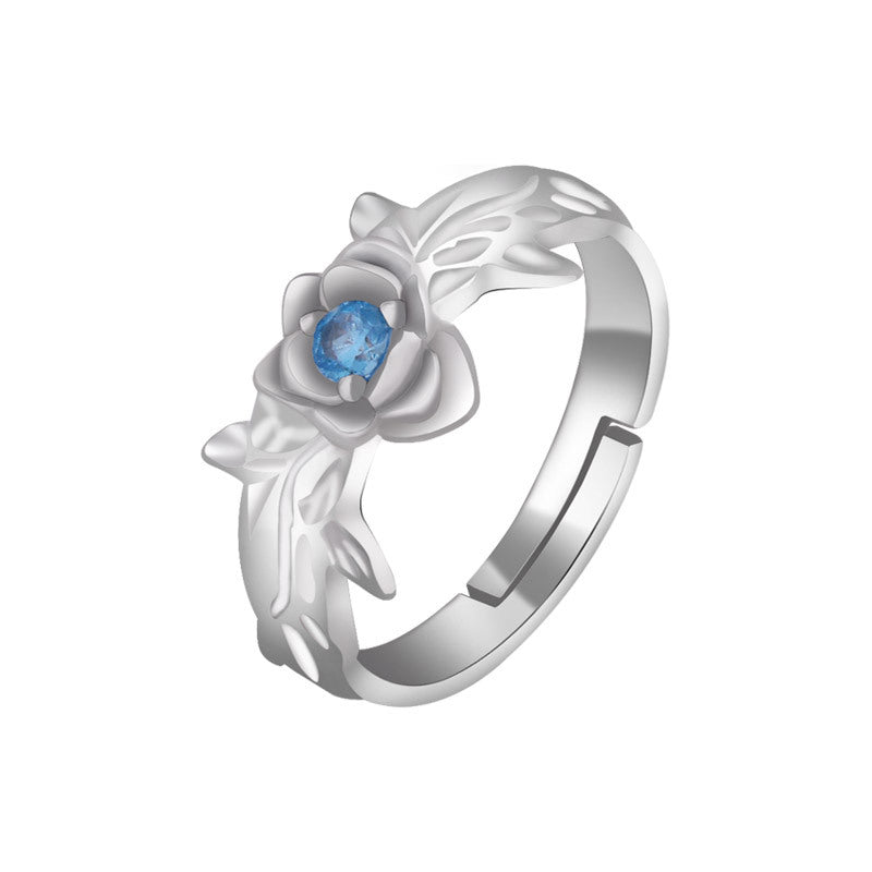 Bague en argent 925 avec rose bleue et anime