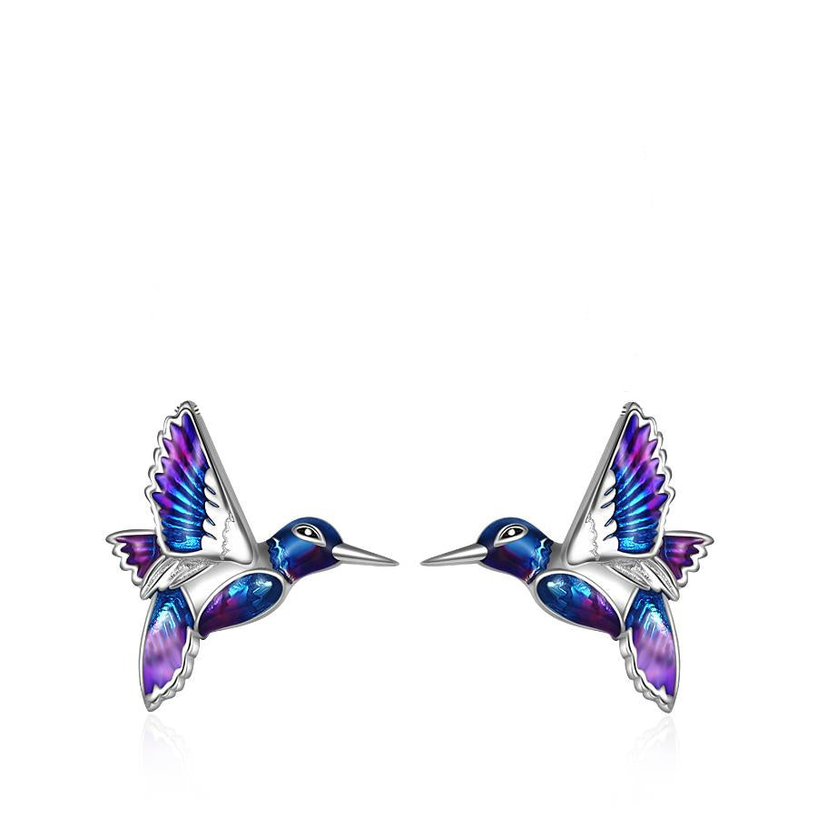 Boucles d'oreilles à tige en argent sterling 925 en forme de colibri - Boucles d'oreilles pendantes - Cadeau de bijoux pour femme