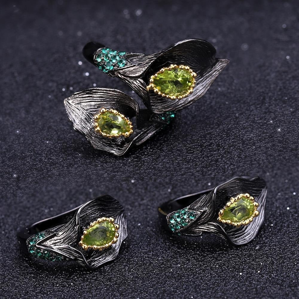 Pendientes de hoja de peridoto de joyería vintage en plata 925