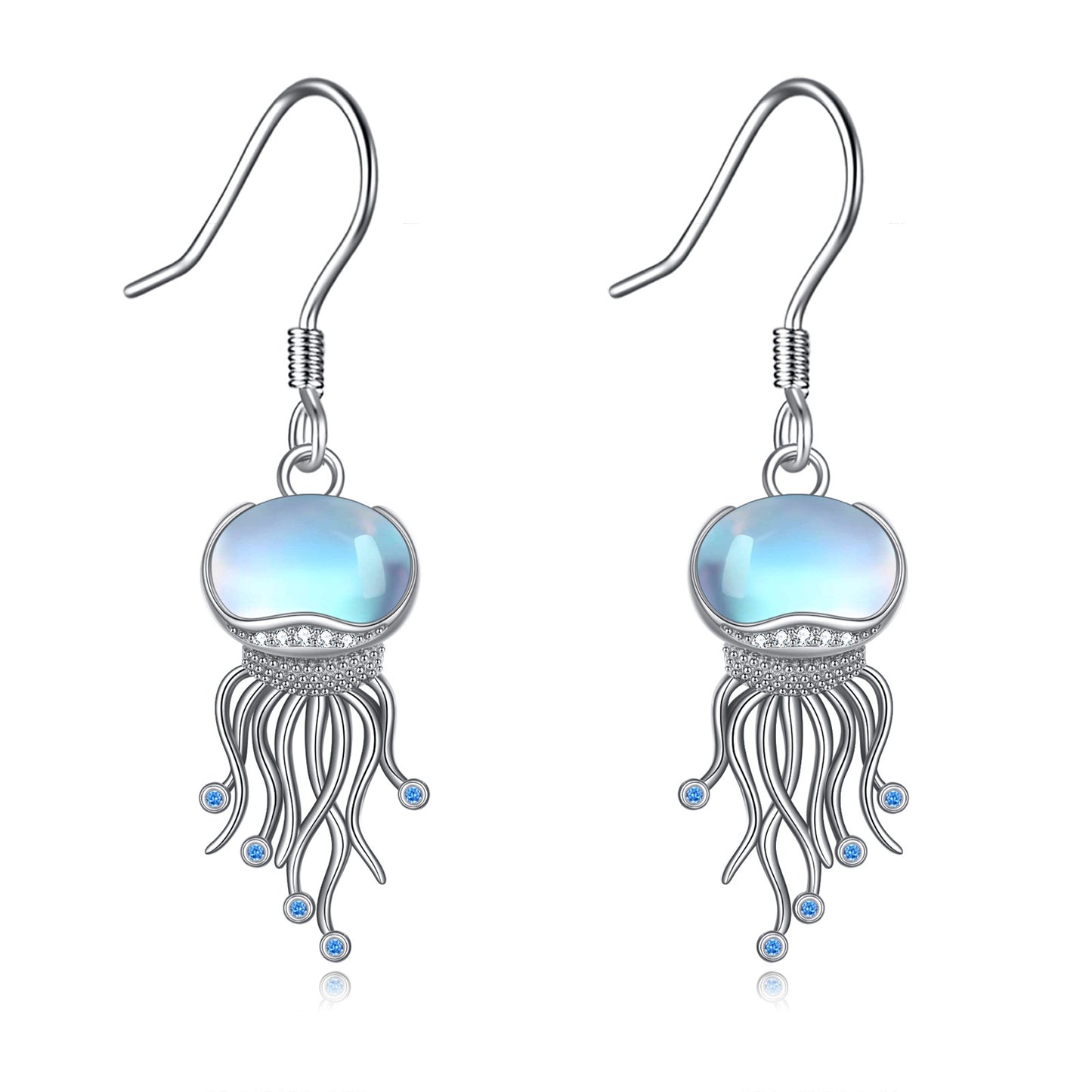 Pendientes colgantes de plata de ley con forma de medusa oceánica y piedra lunar, regalos de joyería para mujeres