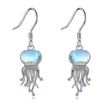 Boucles d'oreilles pendantes en argent sterling avec méduse océanique et pierre de lune, bijoux cadeaux pour femmes