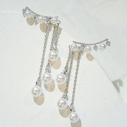 Long High Profile Tassel Pearl Eardrop Earring