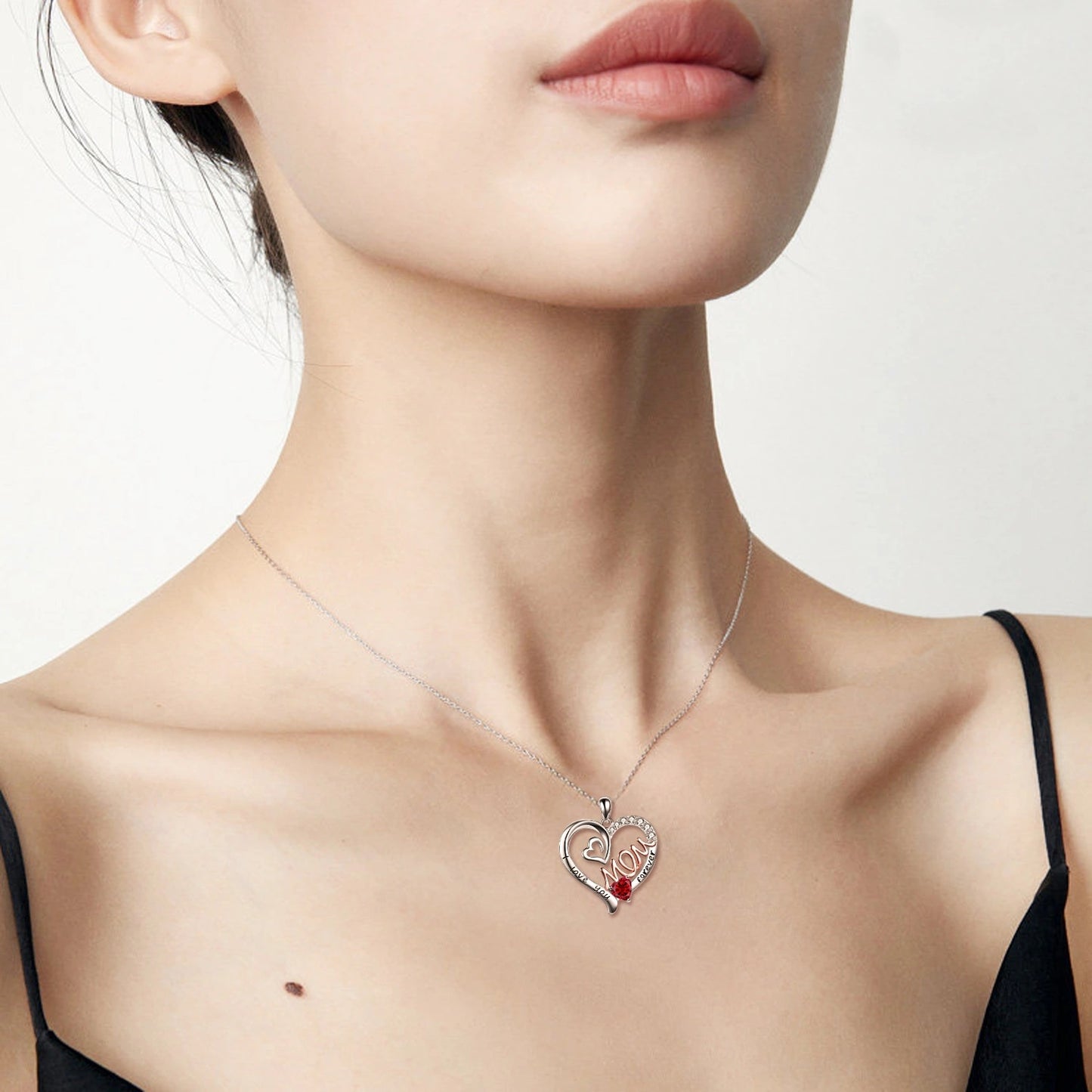 Collar para mamá de plata de ley S925 con forma de corazón y circonita cúbica rosa, colgante con piedra de nacimiento para mamá, joyería para mujer, regalos para madre