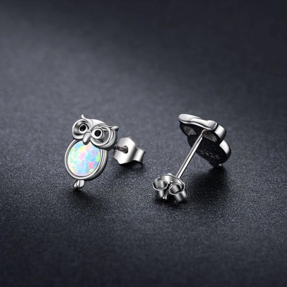 Sterling Silver Owl Small Cute Opal Stud Earrings Jewelry