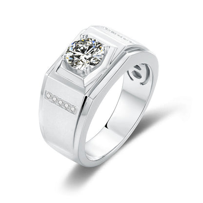 Bague pour homme en argent S925 avec incrustation de moissanite et personnalité européenne et américaine