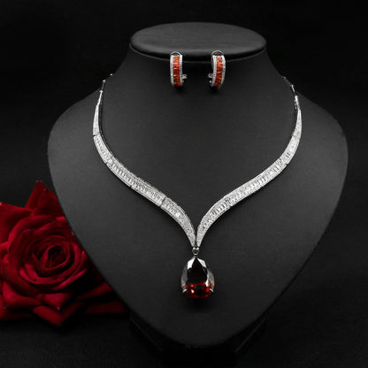 Water Drop Zircon Clavicle Necklace And Earring Set