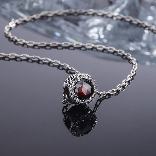 Heart Of The Sea 925 Sterling Silver Necklace Female Clavicle Chain Transfer Pearl Pigeon Blood Red Inlaid Bead Pendant