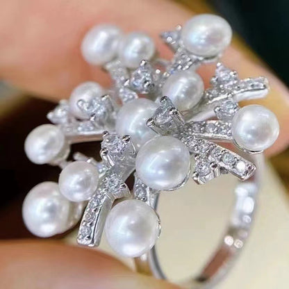 High Quality Pearl Stud Earrings Ring Snowflake Set