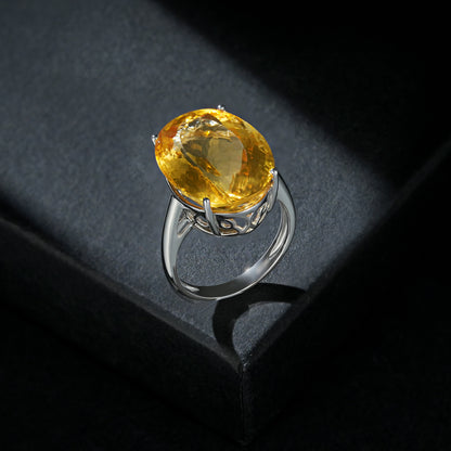 Luxury 20Ct Oval Natural Topaz Ring S925 Sterling Silver