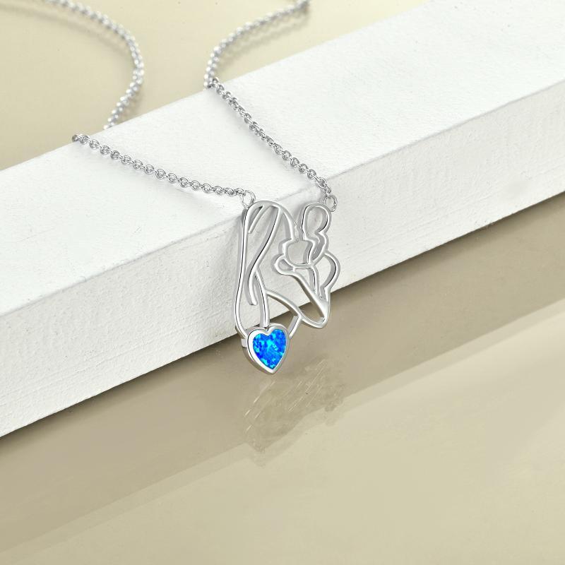 Mother Daughter Necklace 925 Sterling Silver Opal Mother Gifts