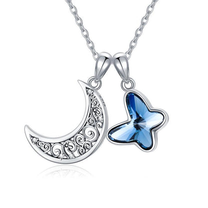 Pendentif funéraire en argent sterling avec croissant de lune et collier papillon bleu