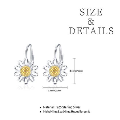 Daisy Leverback Hoop Earrings in White Gold Plated Sterling Silver