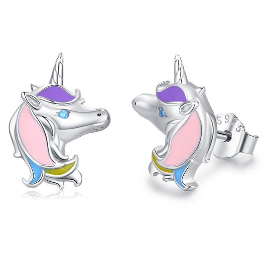 Unicorn Earrings 925 Sterling Silver Cute Tiny Small Unicorn Stud Earrings for Women