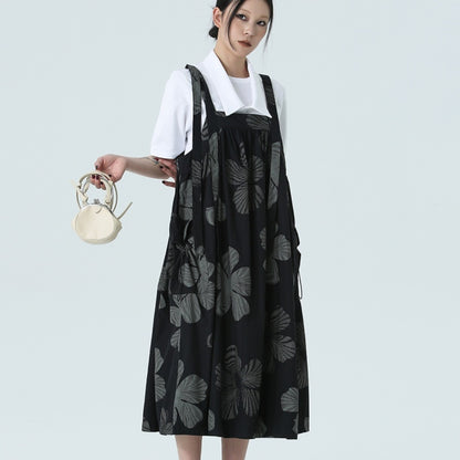 Spring And Summer Dark Style Leaves Printing Dress