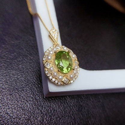 Natural Olivine Pendant S925 Silver Female Accessories