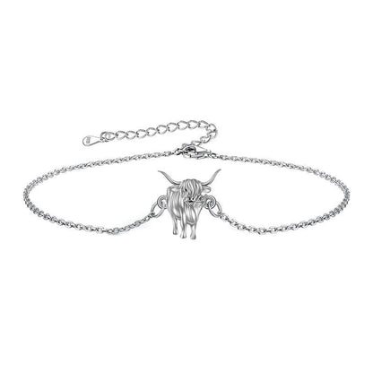 Pulsera de tobillo con vaca de las tierras altas en plata de ley 925, joyería de animales, regalos