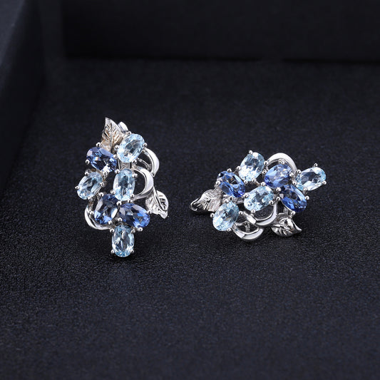 Customized Natural Stone Topaz Stud Earrings Earrings S925 Silver