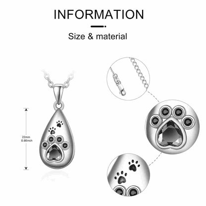 Collier commémoratif en argent sterling pour femme avec pendentif en forme de larme et patte d'animal