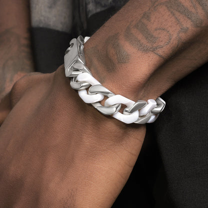 Spliced White Ceramic Cuban Link Chain Bracelet