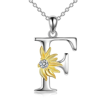 Sterling Silver Initial Alphabet Sunflower A Letter Script Name Pendant Necklace