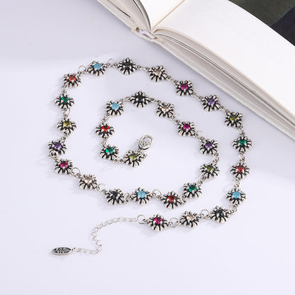 S925 Sterling Silver Gram Colorful Zircon Small Flowers Universal Sweater Chain Necklace