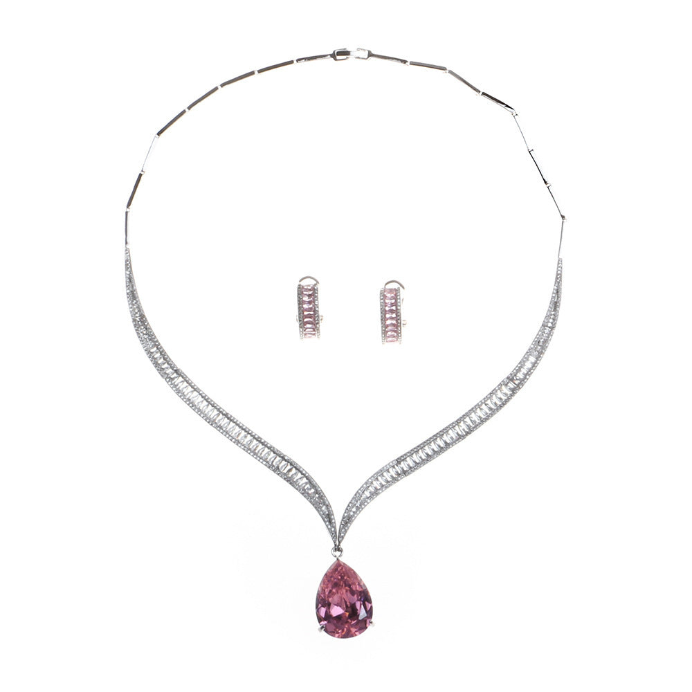 Water Drop Zircon Clavicle Necklace And Earring Set