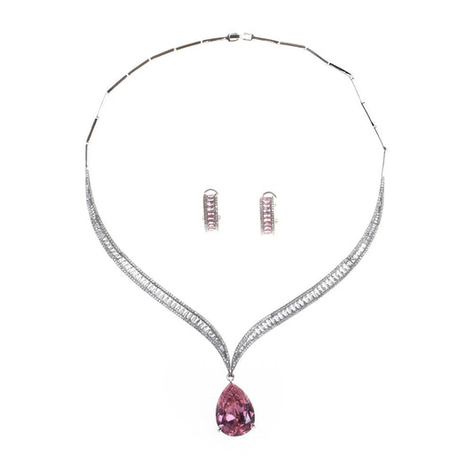 Water Drop Zircon Clavicle Necklace And Earring Set