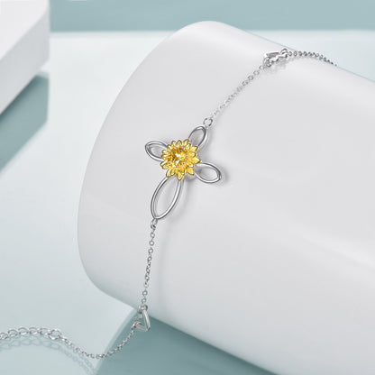 Pulsera de cremación para cenizas Pulsera de urna de plata de ley 925 Joyas de cremación de girasol