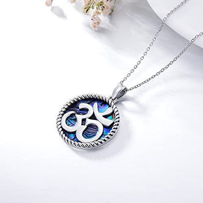 Collier pendentif en argent sterling 925 avec coquillage d'ormeau symbole indien de yoga Aum Om Ohm