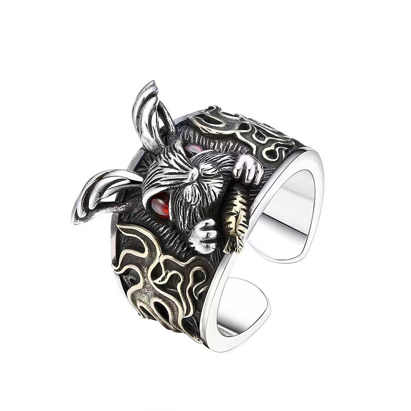 Bague en argent sterling S925 style punk lapin foncé pour homme