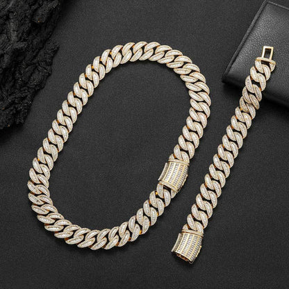 Collier Hip Hop 15 mm 20 mm avec boucle Miami et chaîne cubaine, bracelet plaqué or véritable