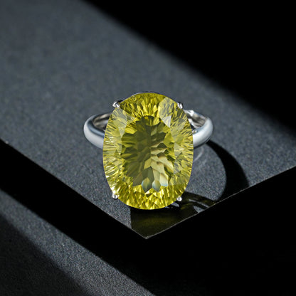 Bague de luxe en argent sterling S925 avec pierres précieuses naturelles et cristal de citron pour femme