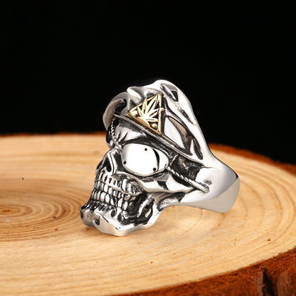 Personality 925 Sterling Silver Clown Hip Hop Punk Skull Ring