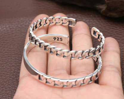 Pulsera de mujer con apertura retro en plata de ley S925 con efecto desgastado