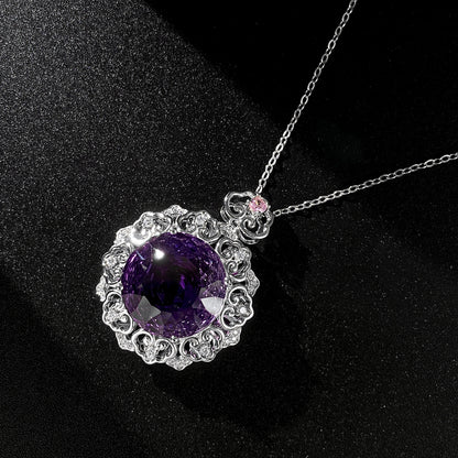 Ensemble luxueux en argent S925 avec pendentif en améthyste naturelle pour femme, modèle vintage, bijoux de qualité supérieure, chaîne de pull