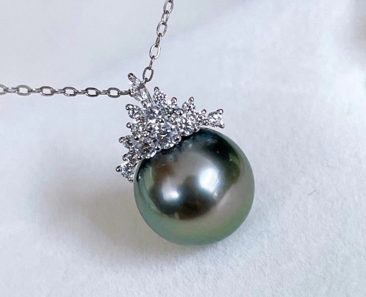 Black Pearl Pendant S925 Silver Ice Queen Perfect Circle Strong Light Sea Pearls Necklace