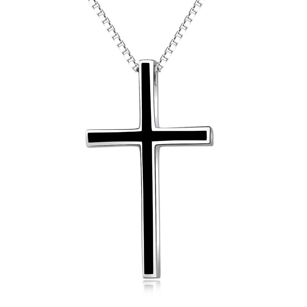 Collier pendentif croix noire pour homme en argent sterling 925 classique