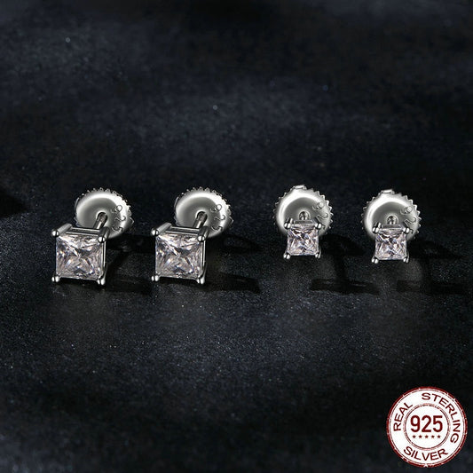 S925 Sterling Silver Square Moissanite Princess Stud Earrings