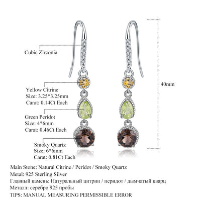 Pendientes elegantes de moda con piedras preciosas naturales en plata S925