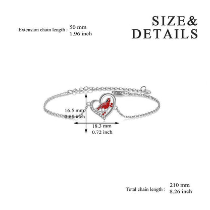 Bracelet de cheville en argent sterling avec zircon en forme de cœur cardinal rouge, cadeau pour femme