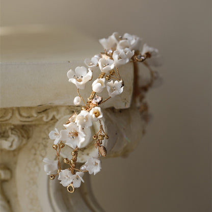 Ceramic Flower Cherry Blossom Complex Pearl Hair Hoop Bride Headdress