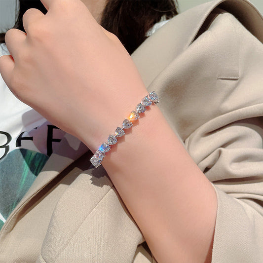 Women's Simple S925 Silver Fashion Diamond Heart-shaped Zircon Bracelet