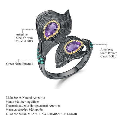 Exquisite Flower Shape Amethyst Suit Craft 925 Silver Plated