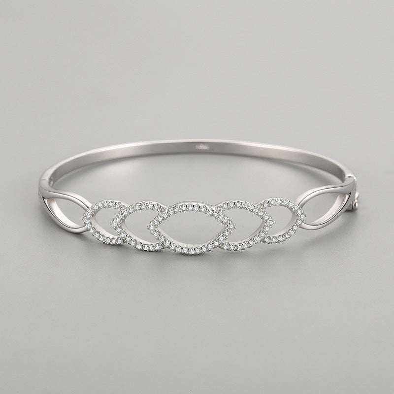 S925 Sterling Silver Women's Chain Hollow Jeweled Bracelet