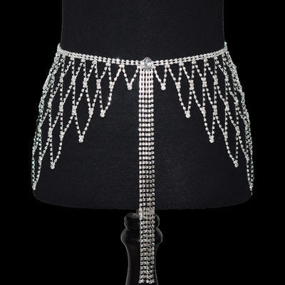 Female Rhinestone Body Chain Accessories Outside Lapped Mesh Tassel