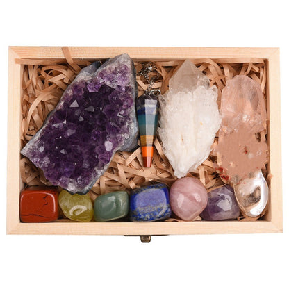 Natural Crystal Original Stone Gift Box Seven Color Gem Amethyst Block