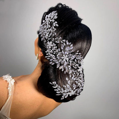 Tocado de novia alargado con flores de aleación de diamantes de imitación, accesorios de boda