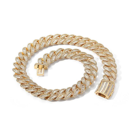 Collier Hip Hop 15 mm 20 mm avec boucle Miami et chaîne cubaine, bracelet plaqué or véritable